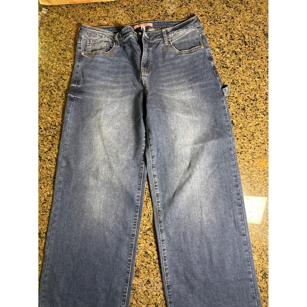 Juicy Couture Wide Leg Carpenter Jeans Medium Wash Rhinestone Logo Size 11/30